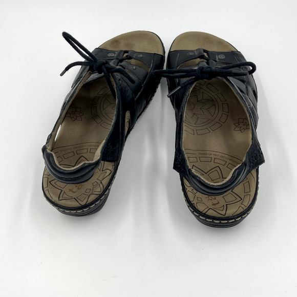 Taos Sandals Women 7 Black Ghilbert Leather Comfort Lace Up Outdoor Active Wedge - Picture 6 of 13